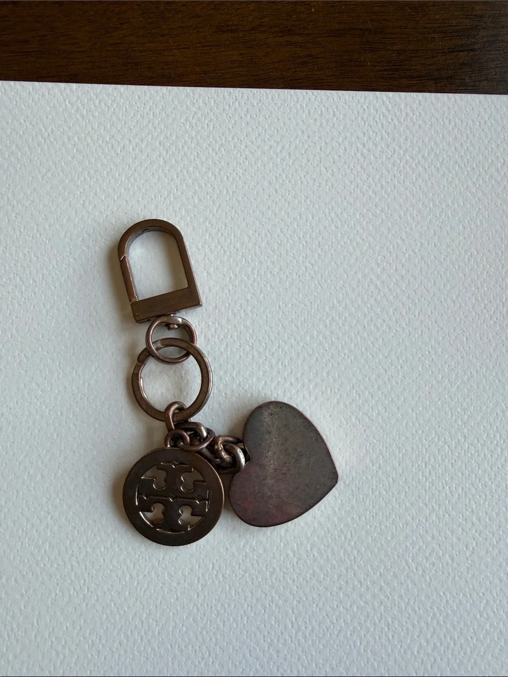 Tory Burch Rose Pink Leather Heart Keychain with Logo Medallion